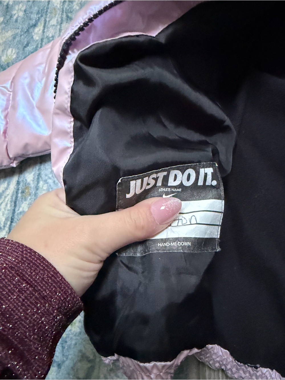 Nike kids girls pink iridescent winter puffer coat black fleece lining - Picture 7 of 8